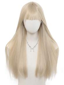 Wig Sintetis Panjang Lurus Warna Pink Keemasan dengan Poni untuk Wanita, Serat Tahan Panas, Cocok untuk Penggunaan Sehari-hari/Cosplay/Pesta/Lolita - MultiWarna - View 4