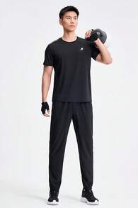 XTEP Running Series Men's Quick-Dry T-Shirt, Summer New Training Top, Ice Silk Short Sleeve Sports Tee, Solid Black - True Black - View 2