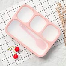 1pc Bento Box With Cutlery, 4-Compartment Leak-Proof Lunch Box, Microwave , Suitable For Work, Travel And Picnic - Multicolor - View 3