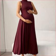 VUUG
 MaterniWear Vestido de maternidad de unicolor, cuello alto, holgado, informal, sin mangas para vacaciones - Burdeos - Ver 4