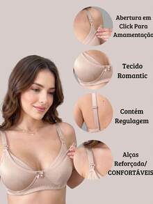 KIT Sutiã Amamentação Abre Fácil Reforçado MICROFIBRA + Pijama CALÇA DOLL longo com Blusa em Click - S: Nude/ CD: Vinho - Visão 8