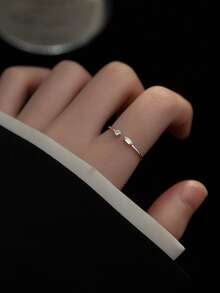 1 pieza Anillo abierto de plata de ley S925 con doble strass ultra fino, estilo minimalista de nicho frío, anillo apilable pequeño y exquisito personalizado, adecuado para el uso diario de las chicas, accesorio de mano versátil y casual para combinar con todo - cuadrado - Ver 6