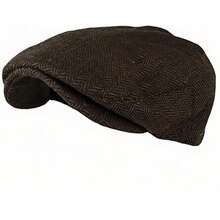 Men's Fashion Newsboy Ivy Hat, Men's Classic Cotton Driving Hat, Herringbone Tweed Wool Blend Cap, Classic Hats - Dark Brown - View 2