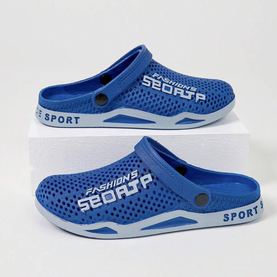 Men's Dual-Purpose Slippers, Anti Slip And Cool Slippers, Summer Beach Outdoor Perforated Shoes - Breathable,Casual Cool Slippers - 藏蓝色 - 查看 1