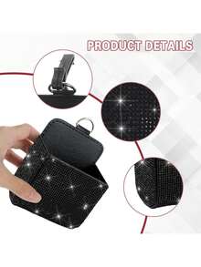 Car Vent Storage Organizer, Auto Vent Leather Pocket, Universal Car Accessories Bling Automotive Pouch Box With Hook Key, Coin (Black) - A-White - View 4