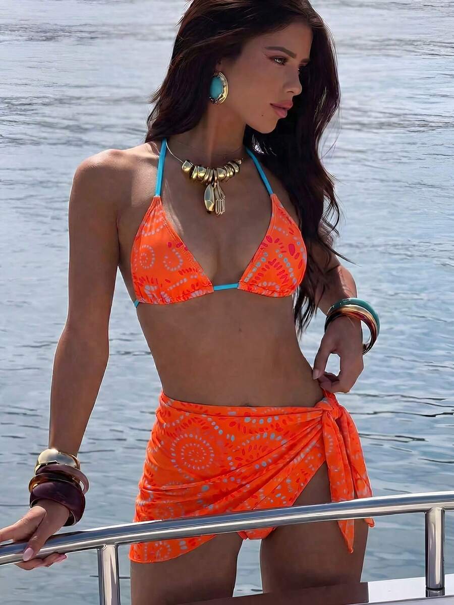 Swim Vcay Women's Halter Style Solid Color Bikini Swimsuit Set, Swimwear Set For Summer Beach Vacation - 玫紅色 - 查看 1