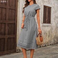 jianchaimaoyi02  Vestido largo casual de mujer con cintura ceñida y rayas, para verano - Verde pastel - Ver 10