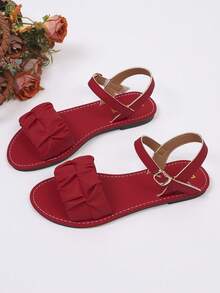 Women's Pleated Ankle Strap Open Toe Flat Sandals, Casual Summer Style, Comfortable Soft Sole Non-Slip Lightweight PU Leather Sandals, Suitable For Daily Wear - Red - View 6