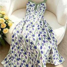 xuehuamaoyi02 Qadelle Vestido con estampado de tulipanes, vestido de verano sin mangas con diseño floral artístico para vacaciones - Multicolor - Ver 10