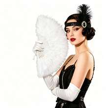 1/3 Pcs 1920s Flapper Girl Accessories - Feather Fan, Headband And Gloves Set, Suitable For Vintage Wedding, Dance, Costume Party,Halloween - Black - View 12