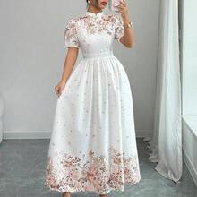 Nana's Women's Clothing Store  Vestido de verano de mujer con estampado floral elegante, cintura ceñida y mangas abullonadas - Multicolor - Ver 7