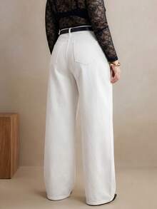 Women's Plus Size High Waist Wide Leg Jeans, Pure White Casual Denim Pants - White - View 2