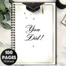 1pc Black & Gold Graduation Theme Spiral Coil Notebook, Cover Printed "You Did!", Decorated With Graduation Cap & Star Elements, Full Of Ritual Sense. 100 Pages Large Capacity, Suitable For Work Records, Study Notes, Diary Writing, Etc., Also A Thoughtful Gift Choice For Graduation, Birthday. - F - View 1