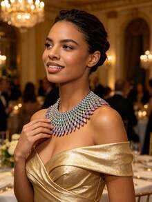 Y2K Style Luxurious Sparkling Rainbow Crystal Necklace, Women's High-End Fashion Declaration Necklace; Advanced AB Crystal Gemstone Necklace Banquet - 彩色 - 查看 2