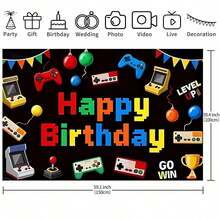 1件電子遊戲主題生日背景布，聚酯纖維材質，適用於遊戲主題生日派對、嬰兒洗禮和遊戲之夜裝飾 - 查看 5