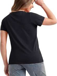 Plus-Size Women's T-Shirt With Printed Lettering And A Five-Pointed Star Pattern, Loose And Casual Fit. Plus-Size Clothing Sizes - Dark - View 3