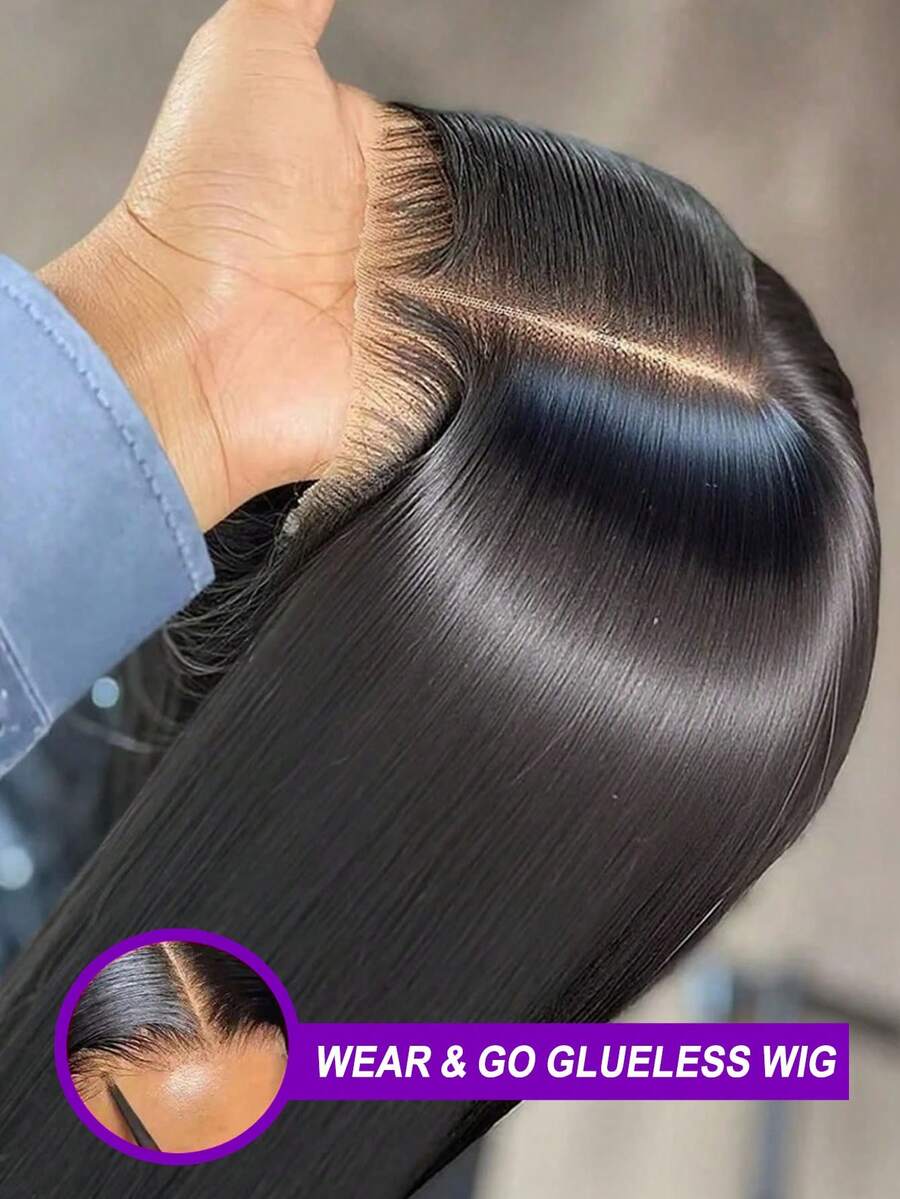 Ready To Wear 5*5 Glueless Pre-Cut Glueless Wig And 13x4 HD Frontal Lace Wigs 200% Density Blended Hair Pre Plucked With Baby Hair Breathable Ear-To-Ear Lace 8-34 Inches Natural Black Straight Wig Suitable For Women, Halloween