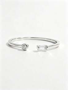 Jessie Jewelry 1pc Elegant Fashion Minimalist Mini Casual 925 Sterling Silver Geometric Open Adjustable Design Ring For Women, Date Party Daily Wear, Charming Gift - Silver - View 5