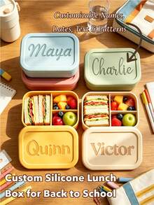Customized Back To School Silicone Bento Box, Back To School Gift, Personalized Student Food Storage Portable Lunch Box, Practical School Supplies, Suitable For Students, Office Workers, Home Meal, Fruit, Dessert Storage, Leakproof - Multicolor - View 2
