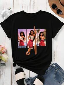 Disney Women's Short Sleeve  T Shirt Black Moana Wayfinder Print For Casual Wear - 黑色 - 查看 3