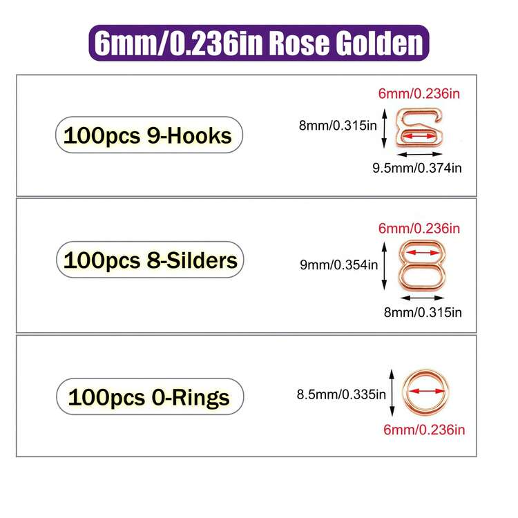 HSDOUBLE 300個/包 金屬胸罩環、滑扣、胸罩肩帶鉤、可調節扣環，內衣肩帶調節配件，用於內衣泳裝調節縫製配件 - 300件 - 查看 31
