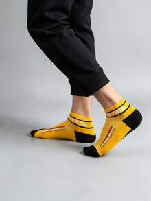 5 pares de calcetines cortos para hombre con número 1997 y letra, color de contraste, antideslizantes, transpirables, absorbentes de sudor, estilo callejero hip-hop, calcetines deportivos para uso diario - Multicolor - Ver 5