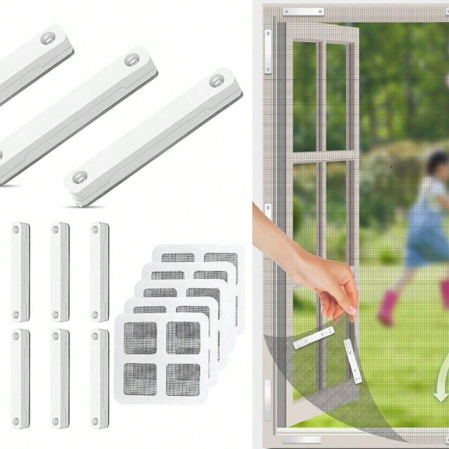 Highly Breathable, Cut-To-Fit, No-Drill Insect Protection Strips; 3 Pieces Set Of Reusable Magnetic Curtain Clips; Window Anti-Fall Device