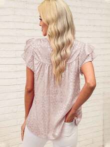 Women's Blouse 2026, New Summer Fashion, Versatile, Printed, With Ruffled Sleeves And Wavy Neck - Milky - View 2