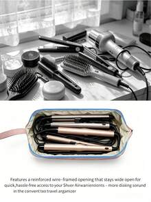1pc Quilted Hair Brush & Travel Bag - Suitable For Hair Accessories And Shark FlexStyle, Portable Makeup Bag Can Hold Hair Dryer And Curling Iron, Multi-Functional Storage Bag Can Hold Cosmetics, Lipstick, Brushes, Skincare Products And Underwear, Bedroom And Bathroom Essential Storage Tool, Perfect Holiday Gift - Multicolor - View 8