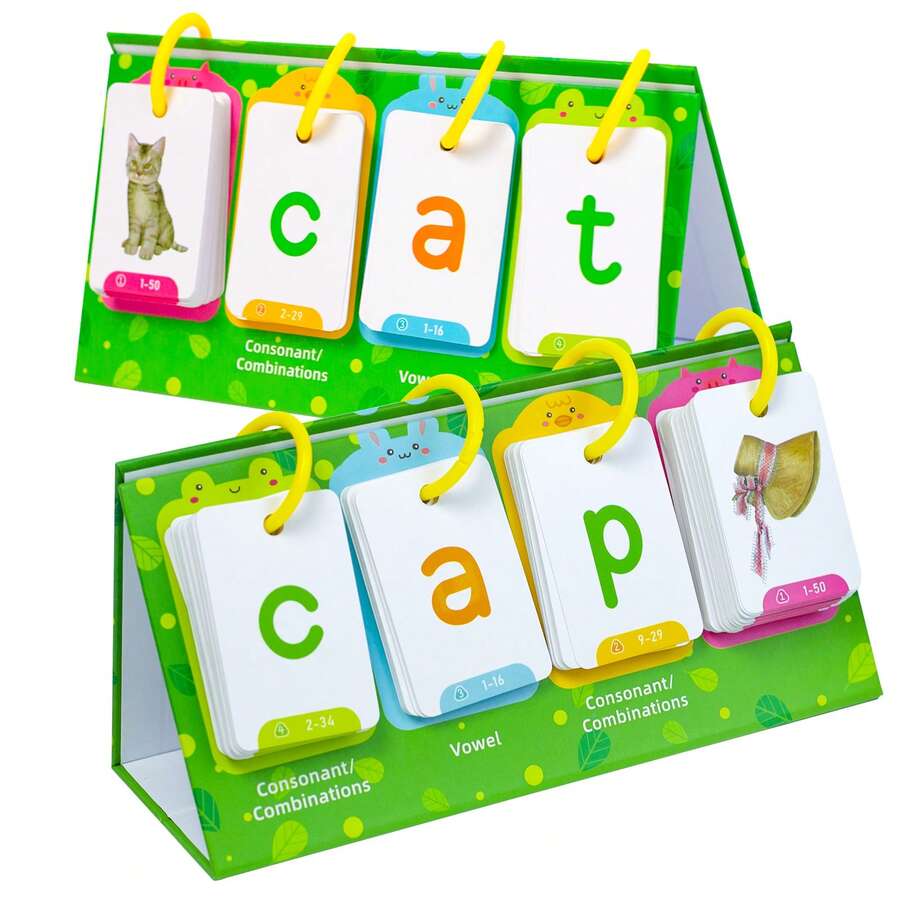 78Pcs/Set CVC Word Games, Cartoon Alphabet Double Sided Education Flash Card For Matching Letter Reading Spelling Game Learning Activities, English Learning Cards Early Education Parent Child Interactive Game Back To School - 彩色 - 查看 1