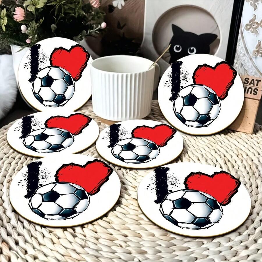 1/6/120 piezas, Diseño de imagen de evento deportivo de fútbol, Posavasos redondos de PET impresos en 2D, Adecuados para patio, cocina, sala de estar, decoración de mesa de reunión familiar, regalo festivo para amigos, familia, atletas, adecuados para el Día de San Valentín, Día de la Madre, cumpleaños, fiesta de boda, accesorios de decoración del hogar, mejor opción de regalo para amigos