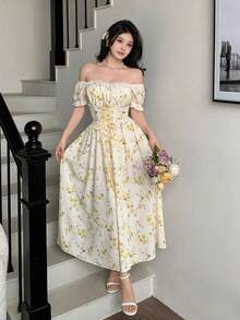 Elegant Long-Sleeved Dress With A Lace Collar And Fitted Hem, Featuring A Charming And Romantic Floral And Lace Design, Ideal For Holidays, Women's Dress - 磨砂黑 - 查看 3