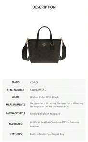 Coach City Mini Tote Printed Women's Shoulder Bag With Crossbody Strap CW032IMXAQ - 胡桃木色搭配黑色CW032IMXAQ - 查看 8