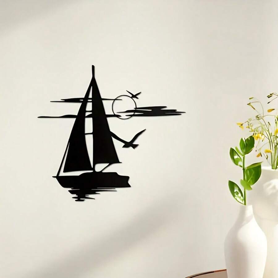 1pc Vinyl Sailboat Logo Sticker, Self-Adhesive Die-Cut Design, Semi-Matte Texture, Suitable For Wall, Car, Laptop, Wood, Plastic, Glass, Metal, Ceramic, Single-Use Decorative Decal - 1 pcs - View 1