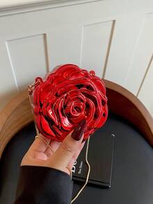 Mini Floral Acrylic Frame Red Evening Bag For Women, New Style Versatile Chain Shoulder Crossbody Bag - Red - View 8