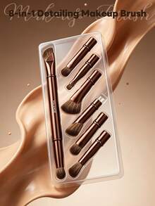 MAANGE Set Kuas Rias Mata Profesional 8-in-1 yang Dapat Dilepas dan Diganti, Kuas Perona Mata, Kuas Alis, Kuas Eyeliner, dan Alat Rias Lainnya, Set Kuas Rias Lengkap, Set Hadiah Rias, Perlengkapan Perjalanan Penting - Coffee Brown - View 8