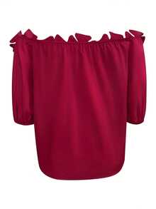 New Elegant Off-Shoulder Shirt With Solid Color 3D Floral Print - Versatile For Women - Spring/Summer - [Red] - View 4