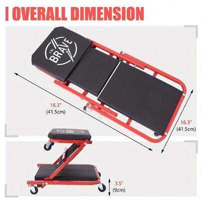 36 Inch Foldable Z Creeper 2-In-1 Rolling Folding Car Creeper & Seat, 36" Adjustable Roller Garage Chair Lay Down Or Sit, 330LBS Capacity Under Car Roller Creeper With 6 Swivel Casters