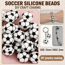 12/36pcs Soccer Silicone Beads Set | 15mm DIY Jewelry Making Materials, Suitable For Keychains, Lanyards | Unisex Handmade Gifts And Educational Projects - Football Printed Silicone Beads - View 1