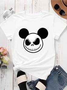 Disney Mickey Mouse Jack Skellington  T Shirt Black Halloween Costume Party Casual Wear For Women And Men - 白色 - 查看 3