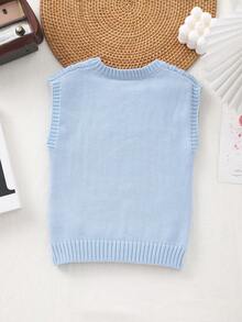 Boys' Preppy Solid Color Cable Knit Sweater Vest - Baby Blue - View 7