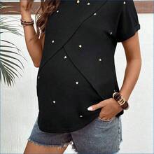 HENG
  Camiseta de enfermería casual de verano para maternidad con bordado de corazón - Azul - Ver 8