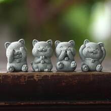 Healing See No Evil/Hear No Evil/Speak No Evil/Praying Lucky Cat Figurine Ornament, /Prayer Room/Office/Tea Table/Outdoor Garden/Moss Planter/Aquarium Fish Tank Decor, Creative Gift - Multicolor - View 1