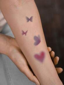 1pc Dreamy Gradient Purple Pink Heart Butterfly Cat Claw Pattern Tattoo Sticker, Temporary Tattoo Sticker, Simulated Tattoo Design, Suitable For Travel, Music Festival, Games, Graduation Gifts, Lasts For 3-5 Days - Multicolor - View 5