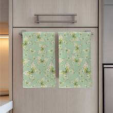 2入裝清新療癒綠色水彩蝴蝶圖案印花 40*60cm 水彩風長方形超細纖維廚房巾、抹布、桌巾、手巾，廚房裝飾，鄰居喬遷禮物，適合廚房與浴室使用，適合家庭主婦與家庭聚會禮物，高CP值，居家必備 - 綠色 - 查看 7