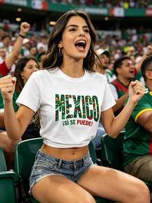 Camiseta de fútbol para mujer, camiseta de animadora de fútbol, ​ ​ temática de la temporada 2026, con elementos culturales mexicanos, estilo clásico mexicano, camiseta sencilla de manga corta, corte holgado, cuello redondo, suave y transpirable, novedosa y a la moda, top casual para mujer, un regalo especial para las aficionadas al fútbol. Camisetas casuales para mujer, camisetas básicas para mujer, camisetas de poliéster para mujer, camisetas holgadas, camisetas divertidas, camisetas minimalistas, camisetas con letras para mujer, camisetas estampadas, ofertas por tiempo limitado, promociones de novedades, novedades de temporada, precios especiales por tiempo limitado, camisetas conmemorativas, estilo retro, estilo bohemio - Blanco - Ver 13