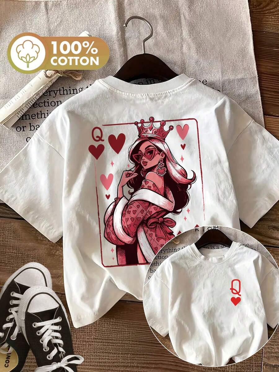 Minimalist. 100% Cotton. 1 Piece. Graphic Print T-Shirt, Short Sleeve, Crew Neck, Casual Top For Summer And Spring, Women's Clothing. Spring/Summer Top. - 白色 - 查看 1