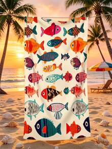 1pc Fish Pattern Beach Towel, Ocean Style, Bathroom Towel, Minimalist Fashion Thickened Superfine Fiber Material, Rectangular Soft & Comfortable, Sports Towel, Yoga Towel - Multicolor - View 1