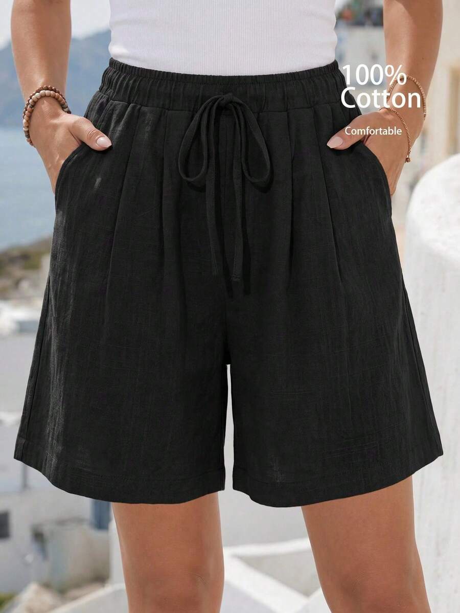 TIN Women's Everyday Drawstring Shorts In A Single Color - Black - View 1