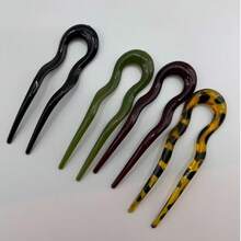 1件法式扭花髮叉 U型波浪髮夾，適用螺旋盤髮造型，玳瑁紋理風，時尚百搭女款造型髮飾髮夾 - 彩色 - 查看 6